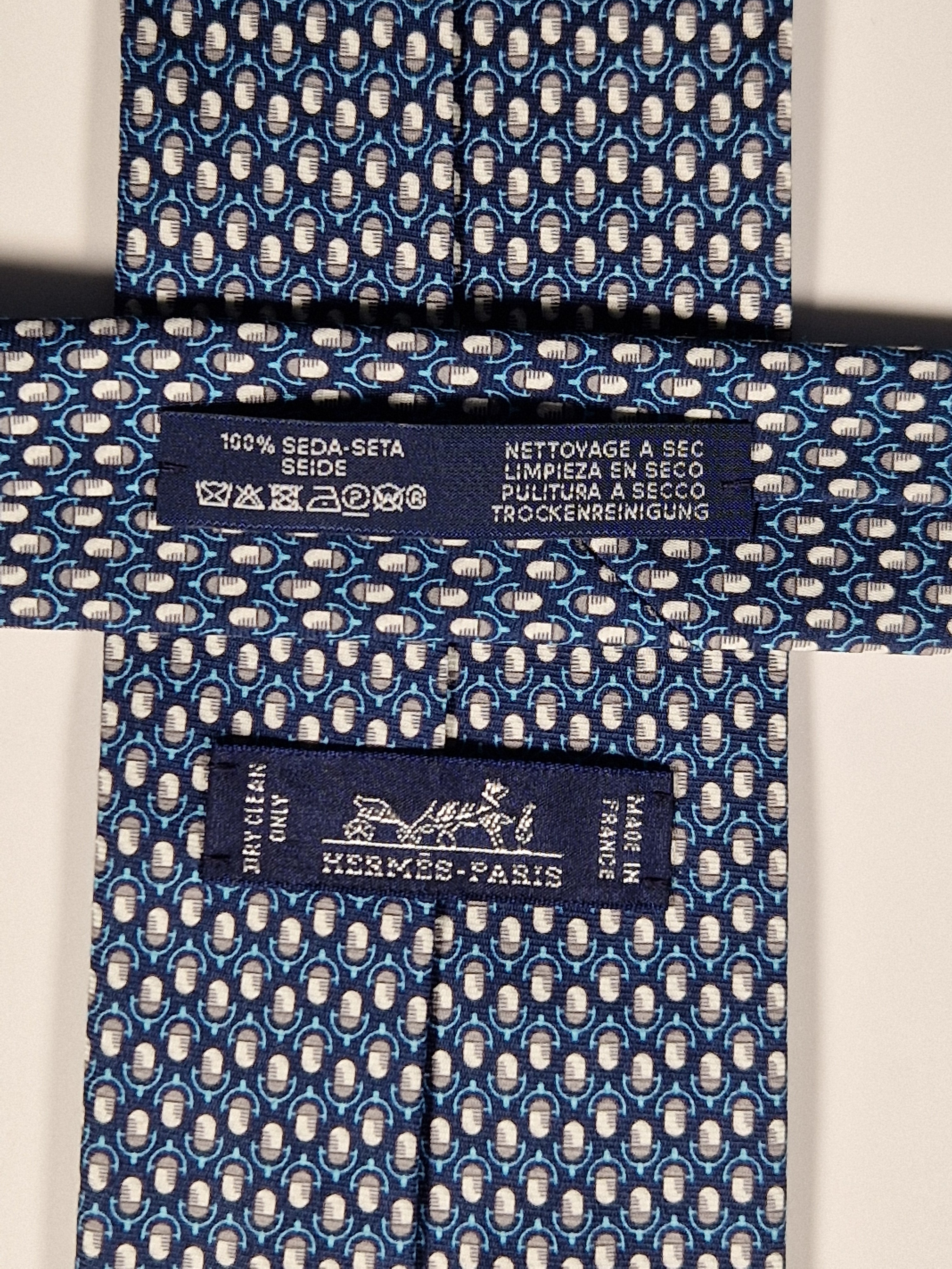 Hermès silk tie blue whimsical microphone pattern 646108 FA