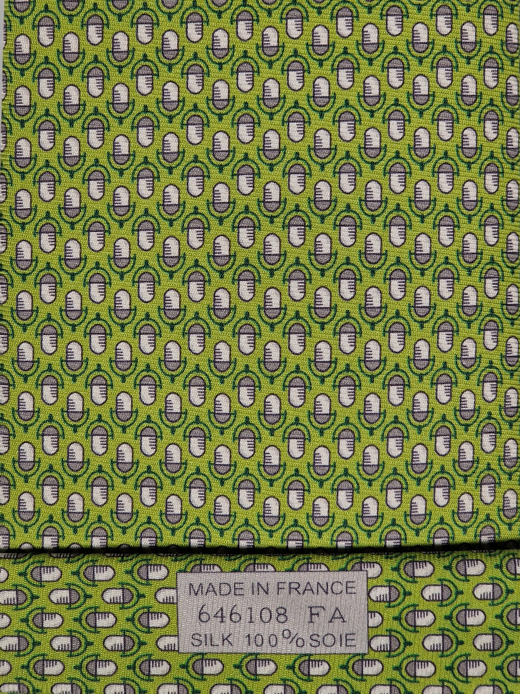 646108 Hermès tie green microphone pattern 646108 FA
