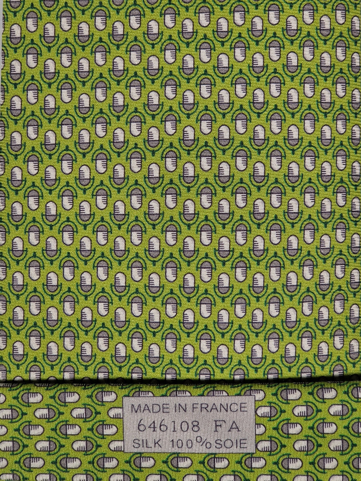 646108 Hermès tie green microphone pattern 646108 FA