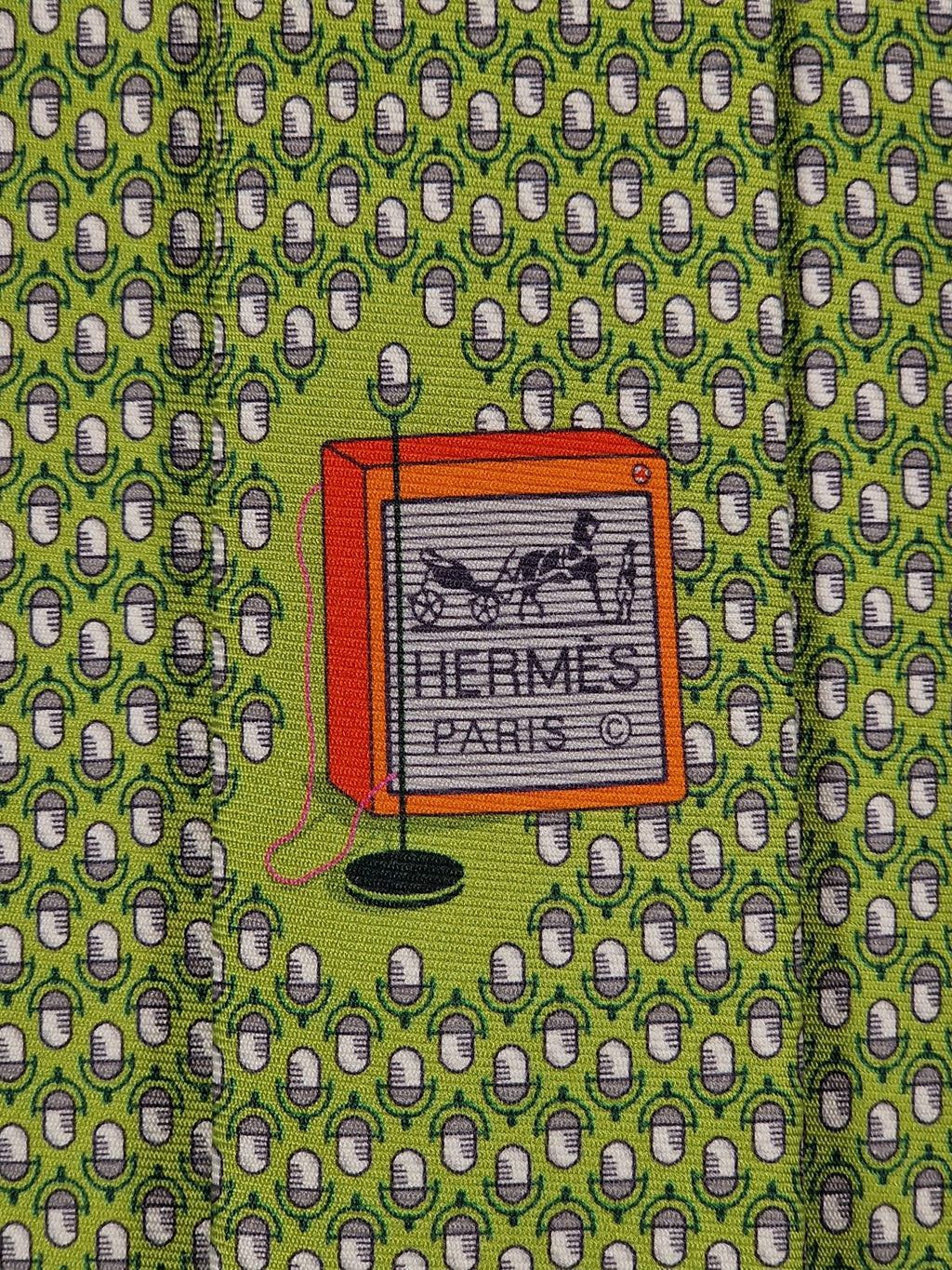 646108 Hermès tie green microphone pattern 646108 FA