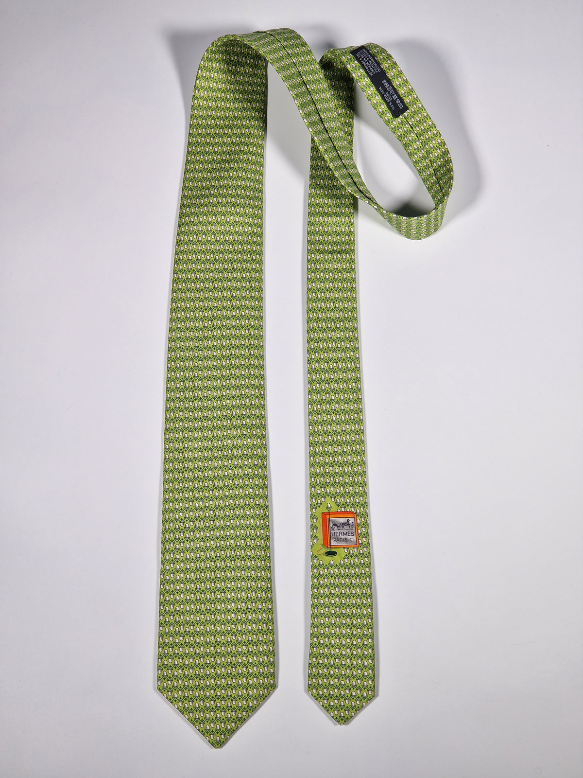 646108 Hermès tie green microphone pattern 646108 FA
