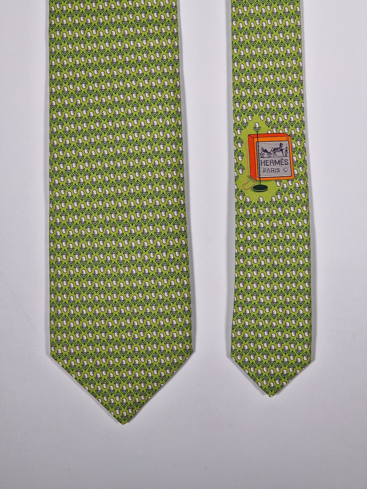 646108 Hermès tie green microphone pattern 646108 FA