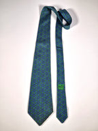 Vintage Hermès silk blue green geometric pattern tie 653 TA