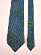Vintage Hermès silk blue green geometric pattern tie 653 TA