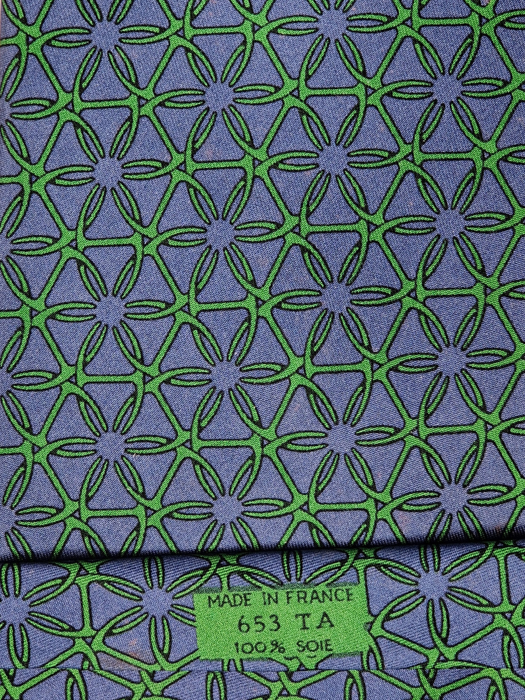 Vintage Hermès silk blue green geometric pattern tie 653 TA