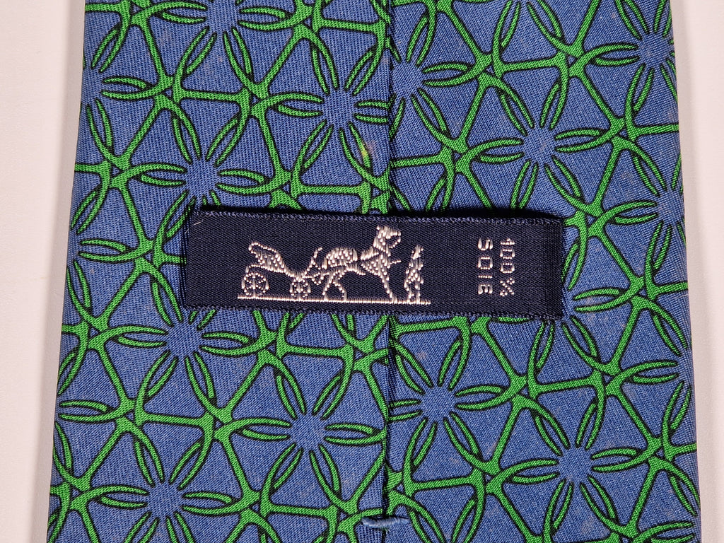 Vintage Hermès silk blue green geometric pattern tie 653 TA