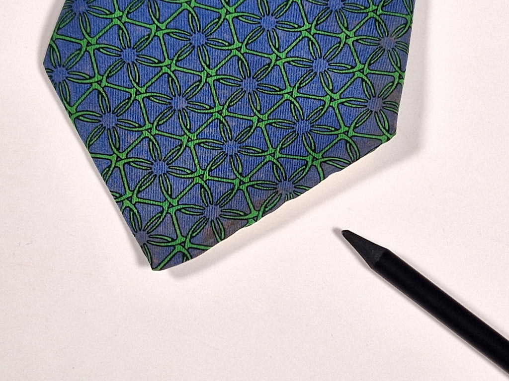 Vintage Hermès silk blue green geometric pattern tie 653 TA
