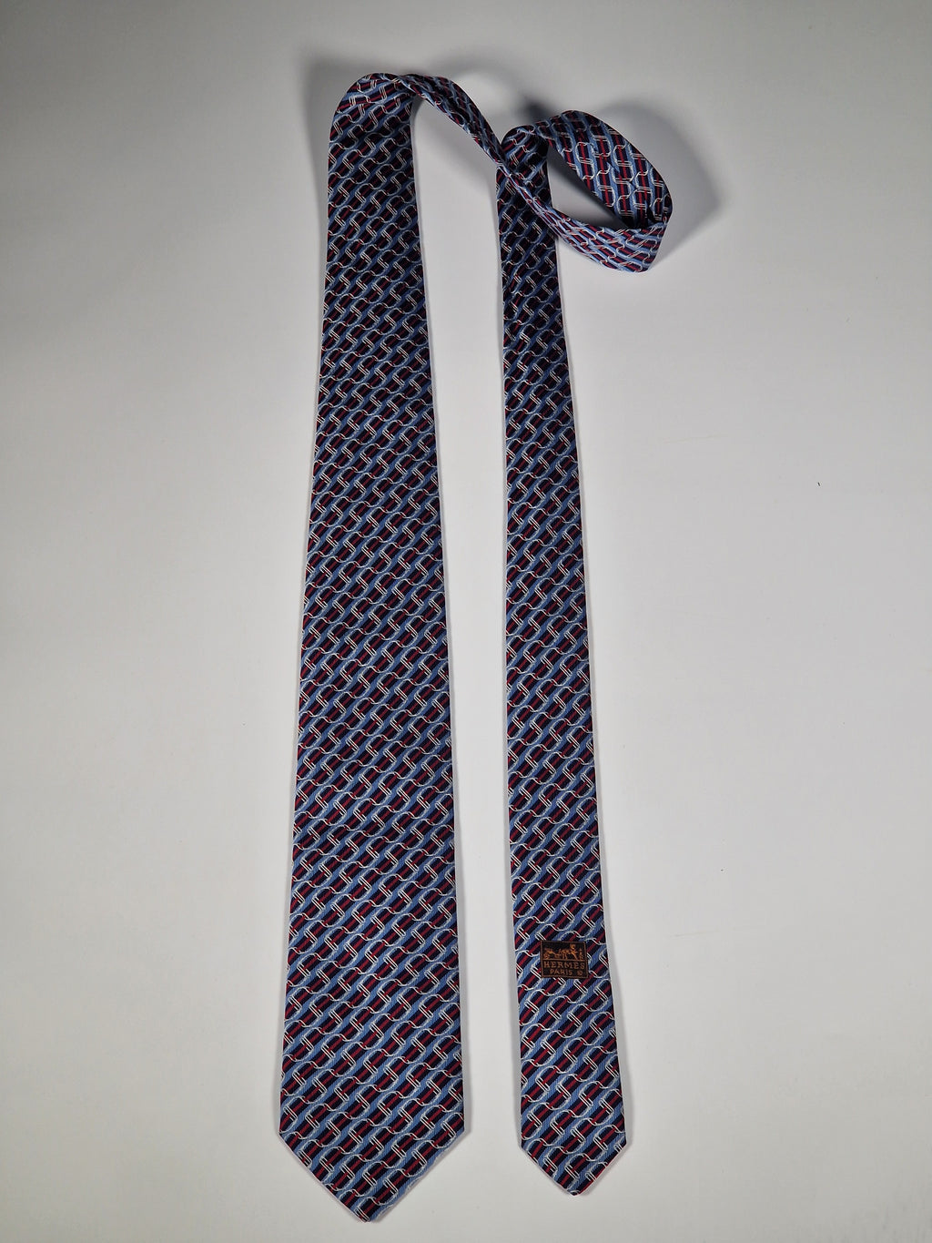 Hermès jacquard silk tie blue striped equestrian horses 655436 T