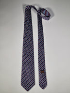 Hermès jacquard silk tie blue striped equestrian horses 655436 T