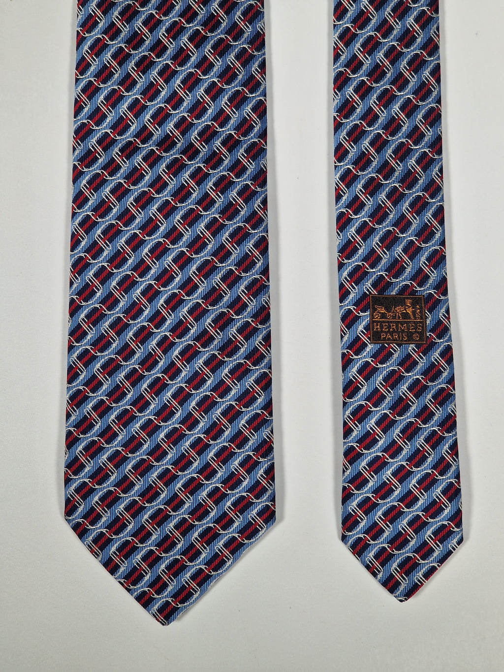 Hermès jacquard silk tie blue striped equestrian horses 655436 T
