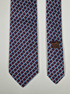 Hermès jacquard silk tie blue striped equestrian horses 655436 T