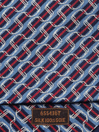 Hermès jacquard silk tie blue striped equestrian horses 655436 T