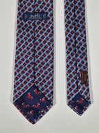 Hermès jacquard silk tie blue striped equestrian horses 655436 T