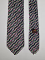 Hermès jacquard silk tie green striped equestrian horses 655436 T