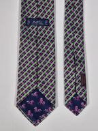 Hermès jacquard silk tie green striped equestrian horses 655436 T