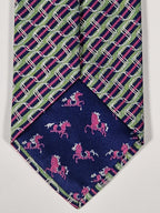 Hermès jacquard silk tie green striped equestrian horses 655436 T