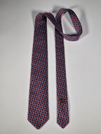 Hermès jacquard silk tie red striped equestrian horses 655436 T