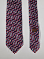 Hermès jacquard silk tie red striped equestrian horses 655436 T