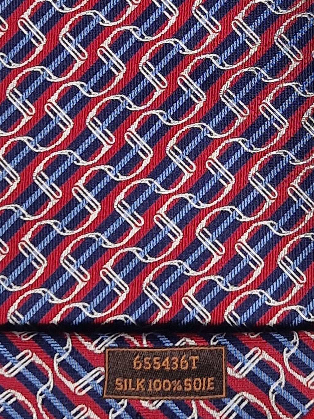 Hermès jacquard silk tie red striped equestrian horses 655436 T