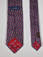 Hermès jacquard silk tie red striped equestrian horses 655436 T