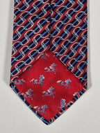 Hermès jacquard silk tie red striped equestrian horses 655436 T