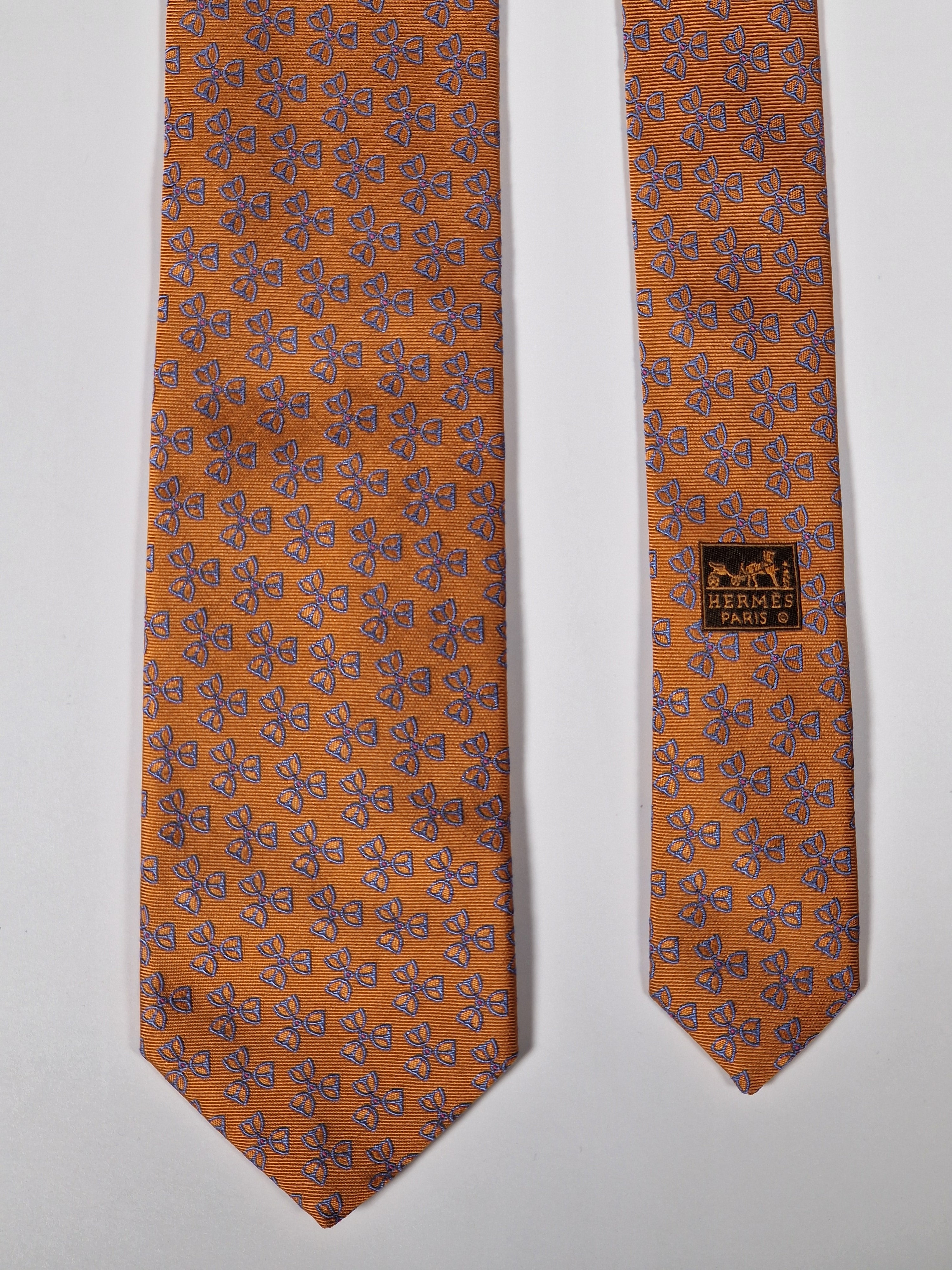 Hermès silk tie orange equestrian pattern 655483 T