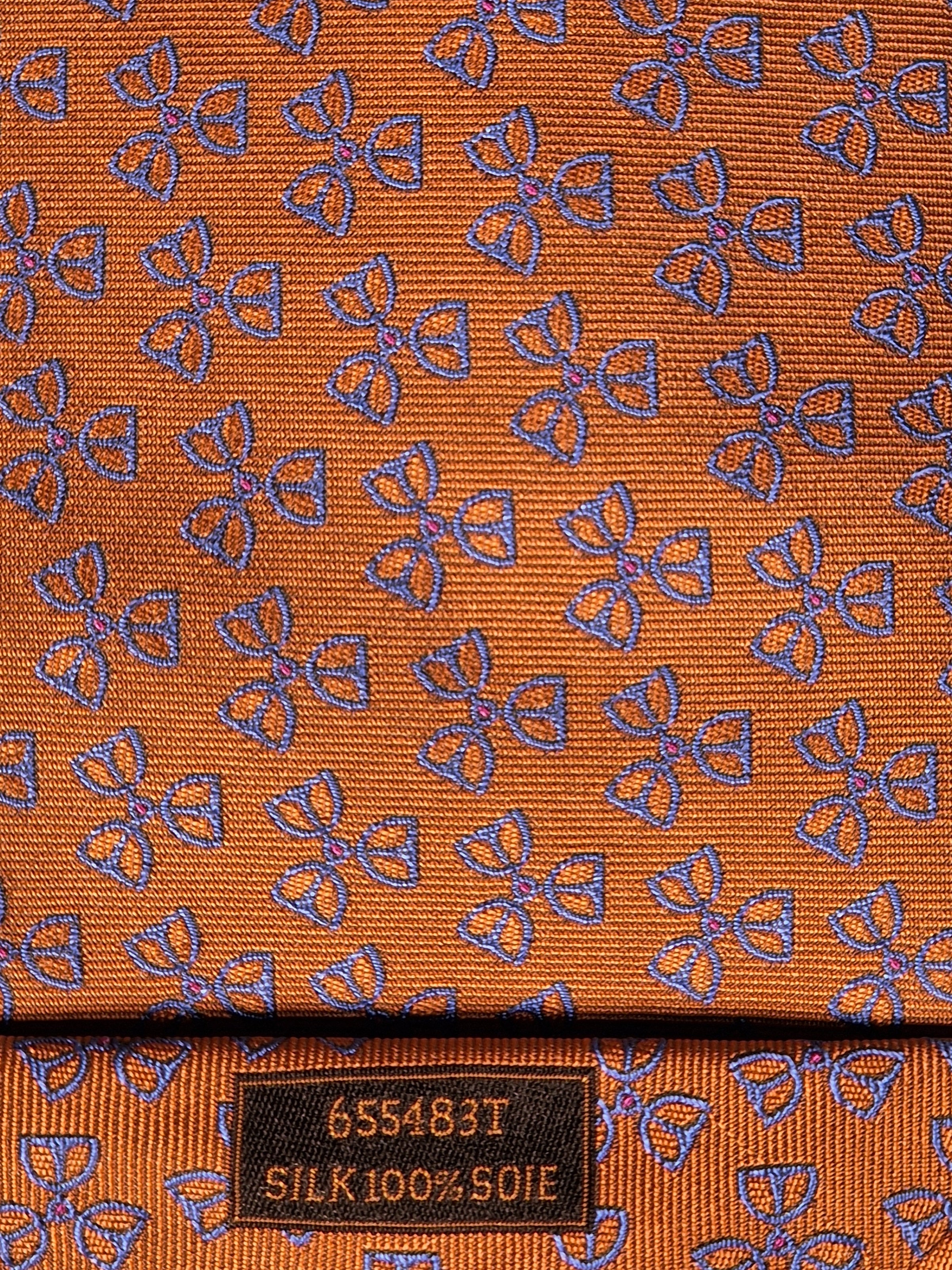 Hermès silk tie orange equestrian pattern 655483 T