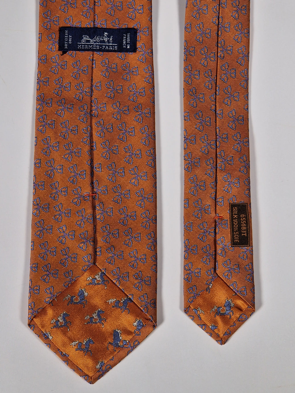 Hermès silk tie orange equestrian pattern 655483 T