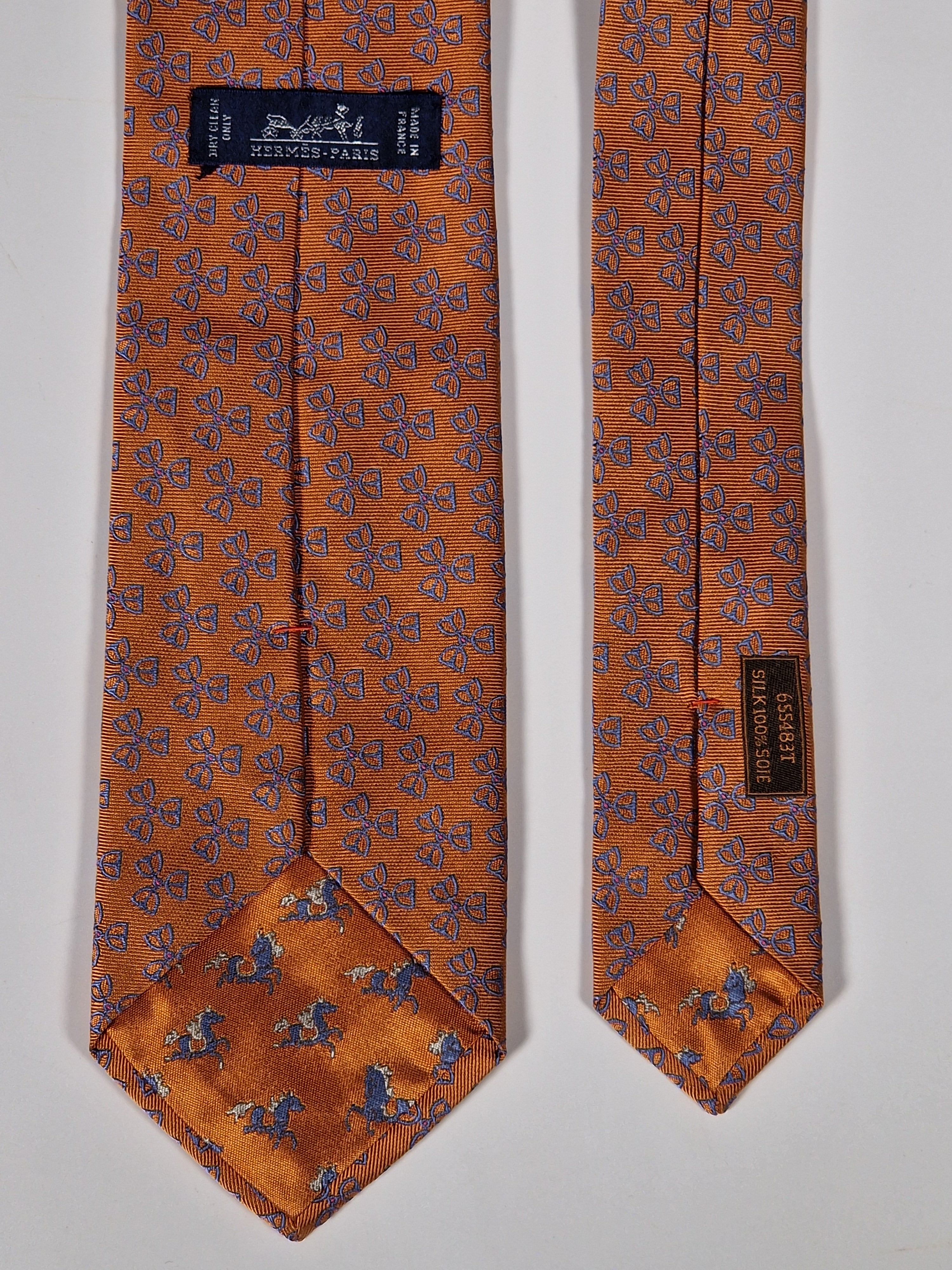 Hermès silk tie orange equestrian pattern 655483 T