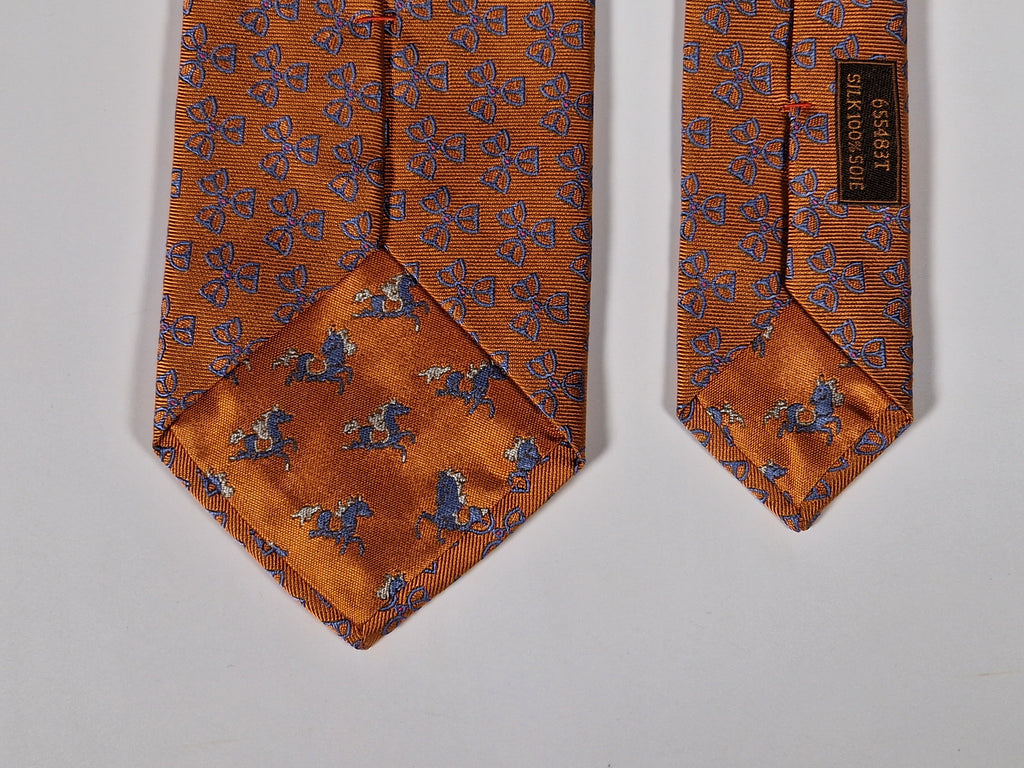 Hermès silk tie orange equestrian pattern 655483 T