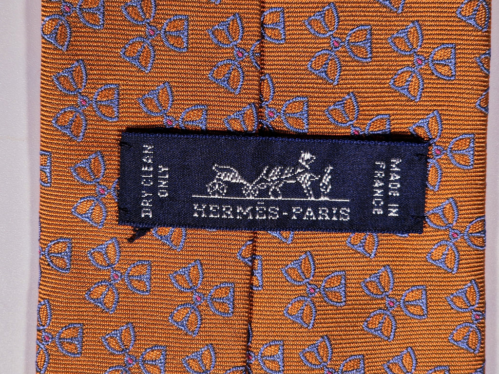 Hermès silk tie orange equestrian pattern 655483 T