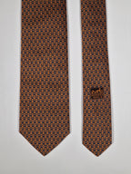 Hermès jacquard silk tie orange brown equestrian pattern 655523 T