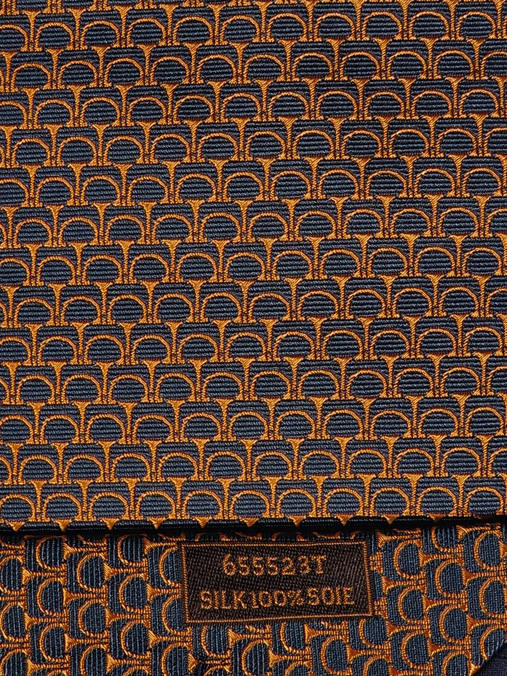 Hermès jacquard silk tie orange brown equestrian pattern 655523 T