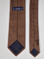 Hermès jacquard silk tie orange brown equestrian pattern 655523 T