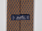 Hermès jacquard silk tie orange brown equestrian pattern 655523 T