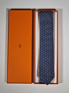 Hermès jaquard silk tie blue equestrian pattern 655742 T with box