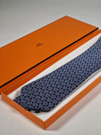Hermès jaquard silk tie blue equestrian pattern 655742 T with box