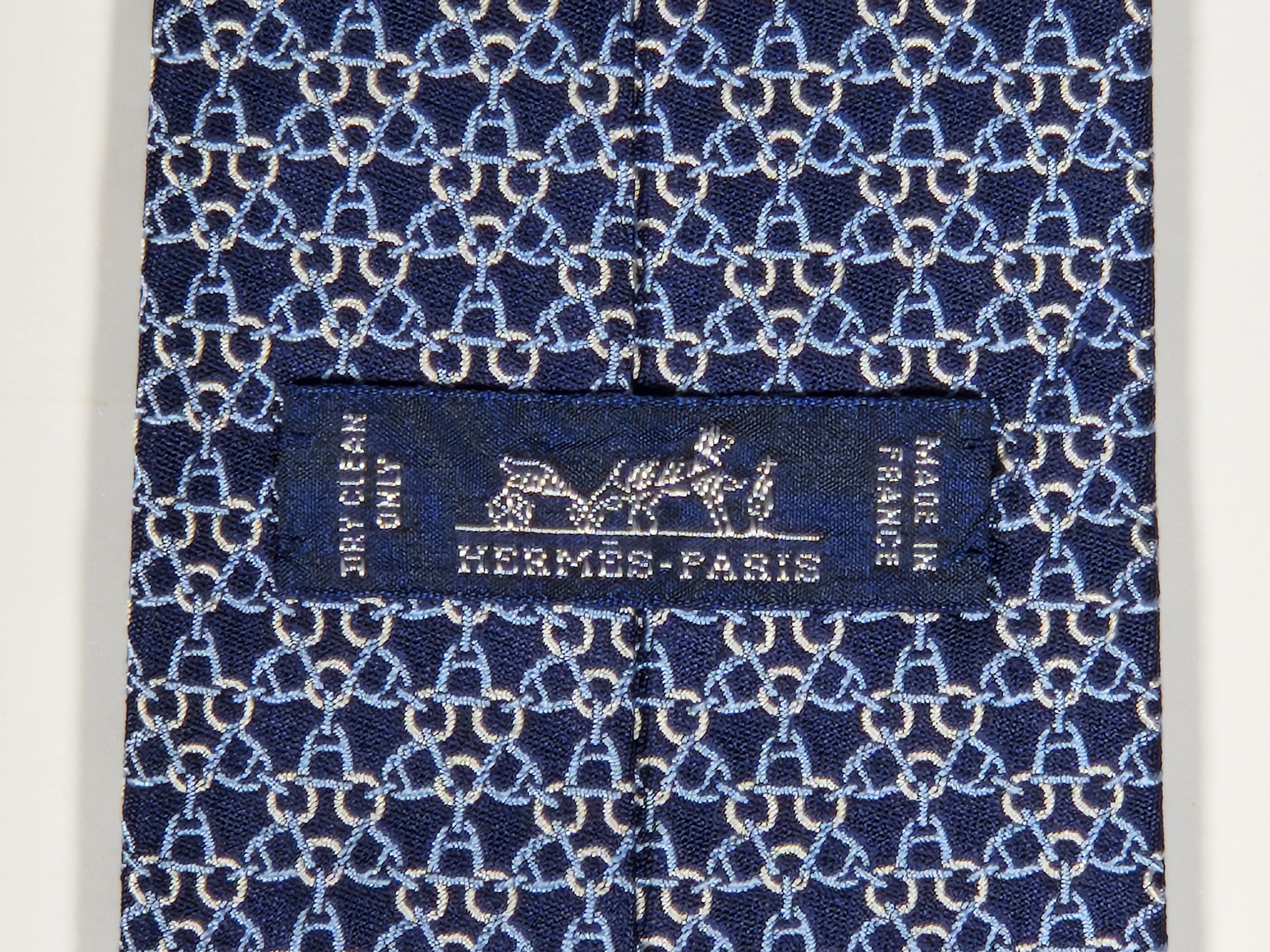 Hermès jaquard silk tie blue equestrian pattern 655742 T with box