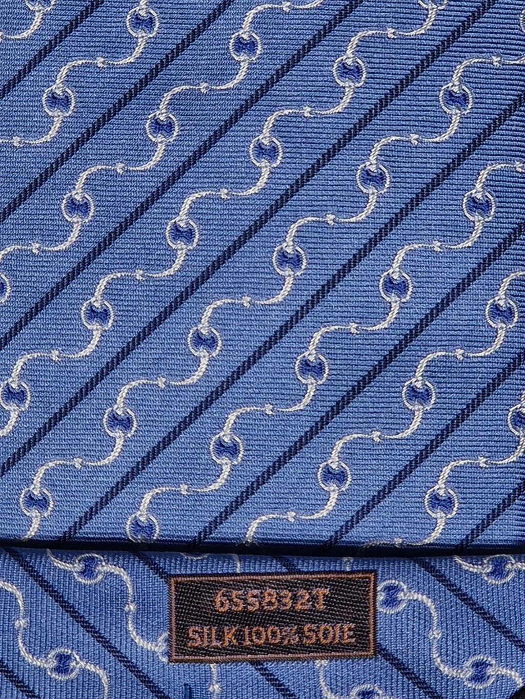 Hermès jacquard silk tie blue equestrian pattern 655832 T
