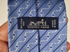 Hermès jacquard silk tie blue equestrian pattern 655832 T
