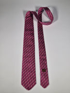 Hermès jacquard silk tie pink equestrian pattern 655832 T