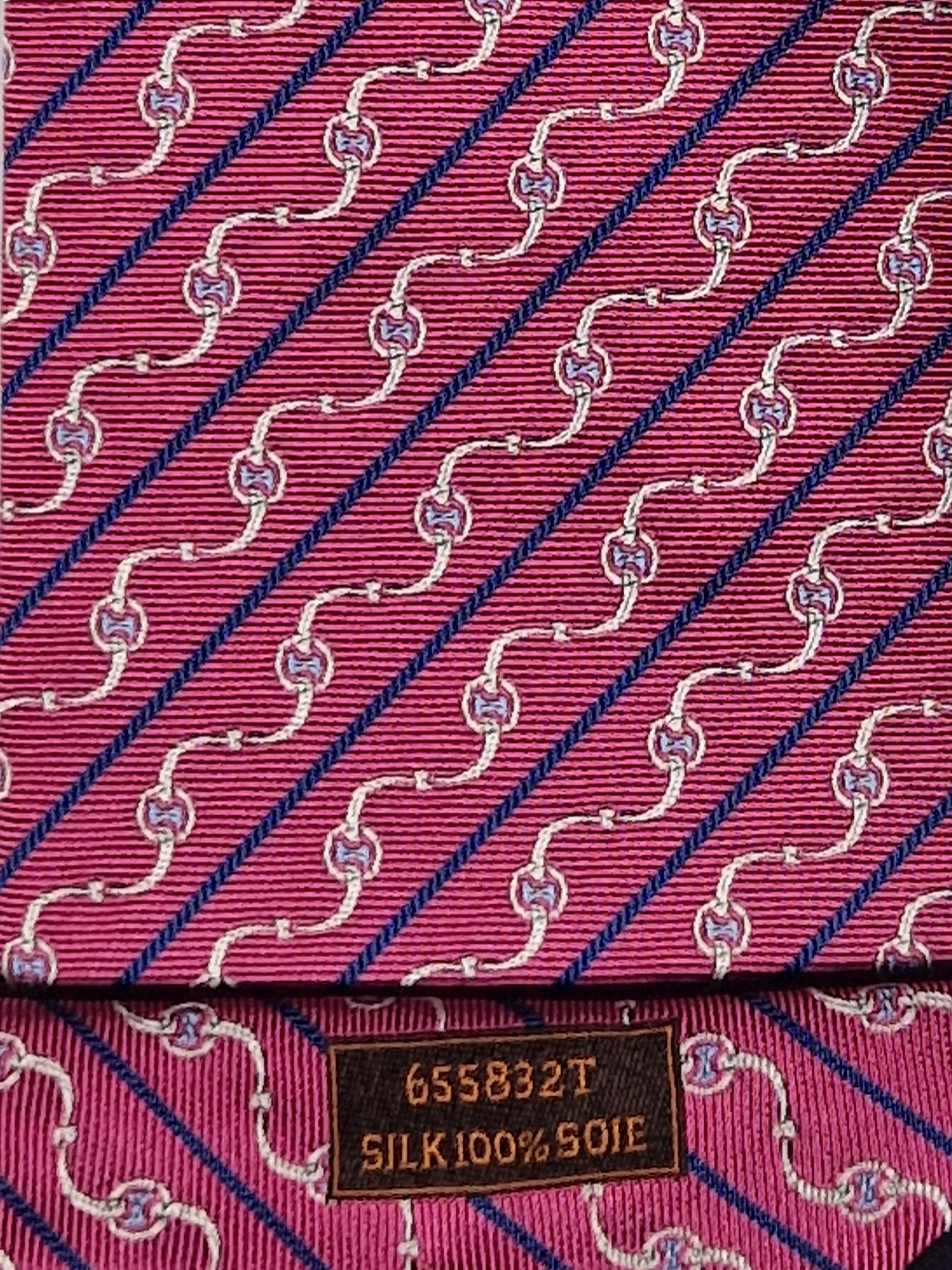 Hermès jacquard silk tie pink equestrian pattern 655832 T