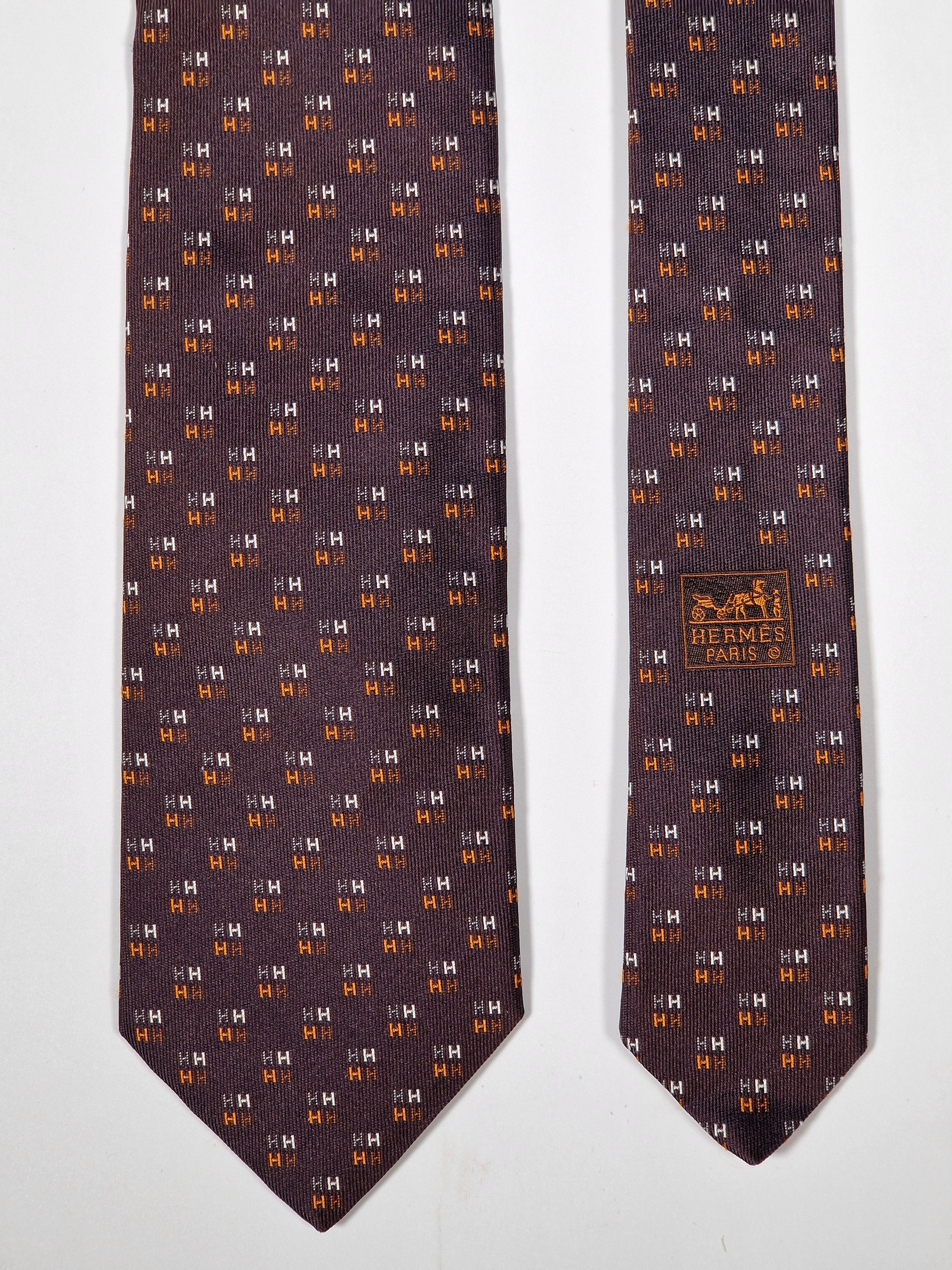 Hermès jaquard silk tie brown H pattern 656192 T