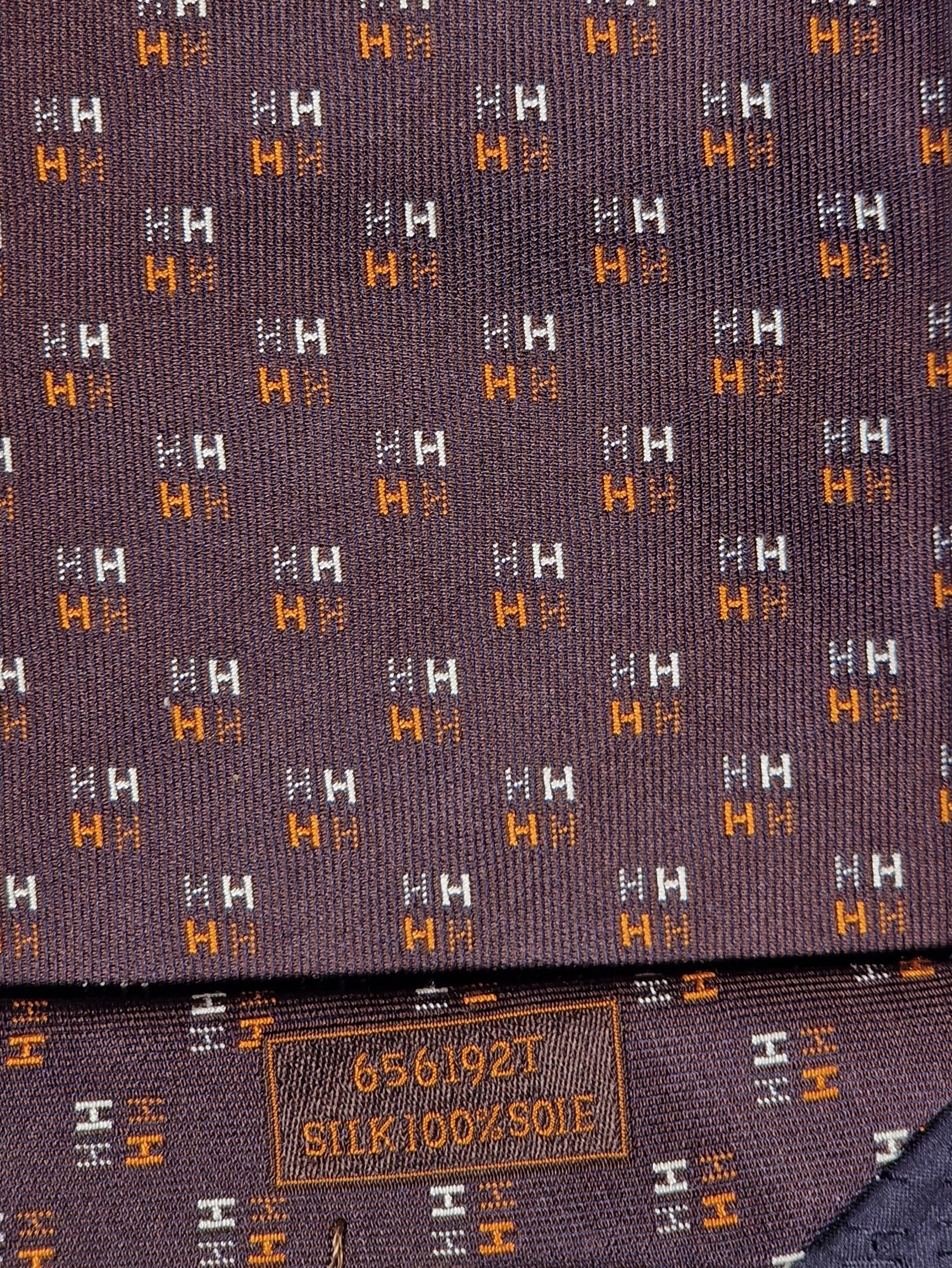 Hermès jaquard silk tie brown H pattern 656192 T