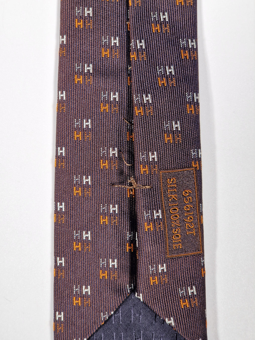 Hermès jaquard silk tie brown H pattern 656192 T