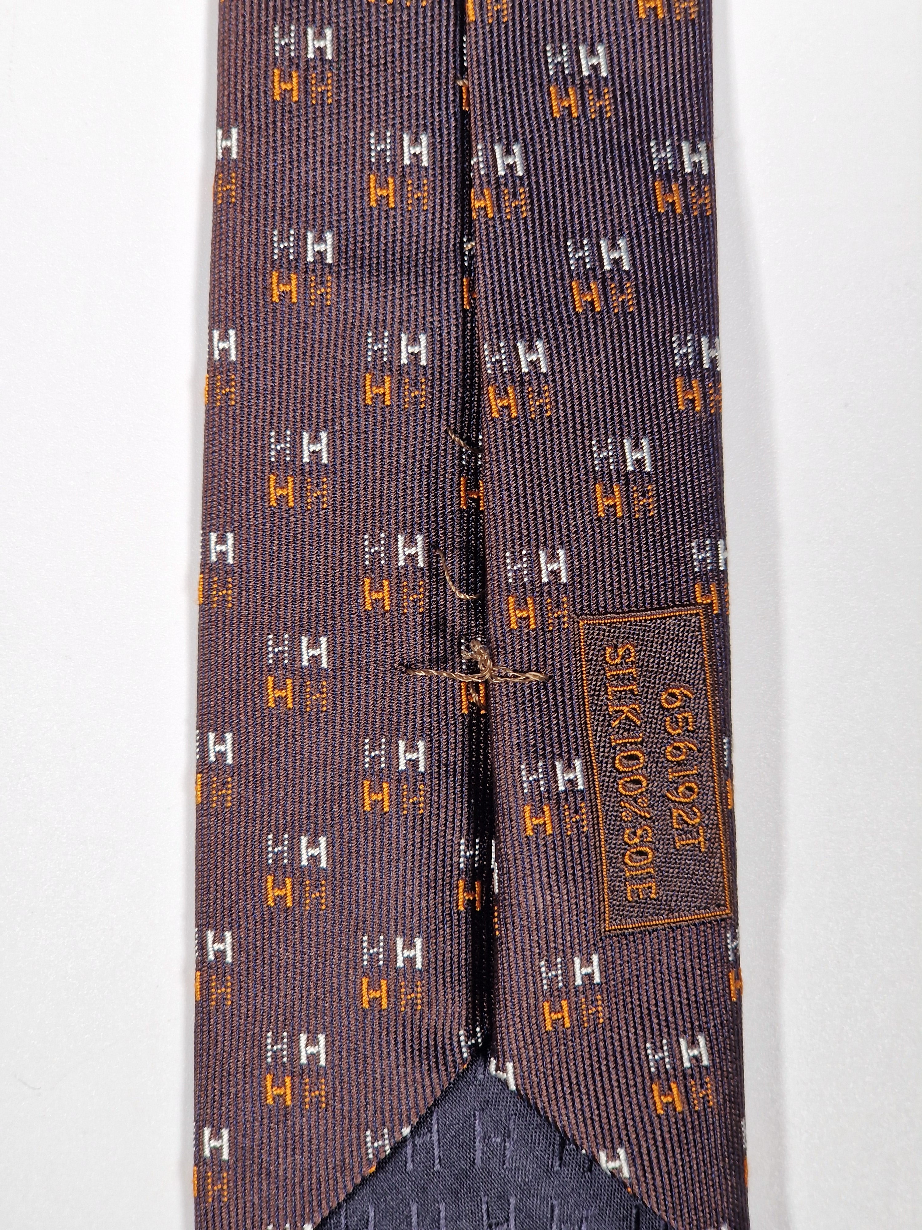 Hermès jaquard silk tie brown H pattern 656192 T