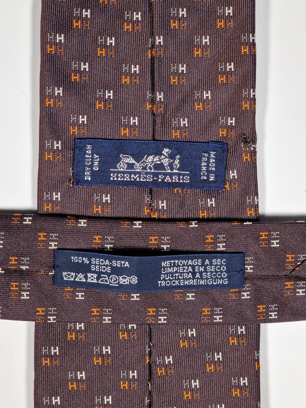 Hermès jaquard silk tie brown H pattern 656192 T