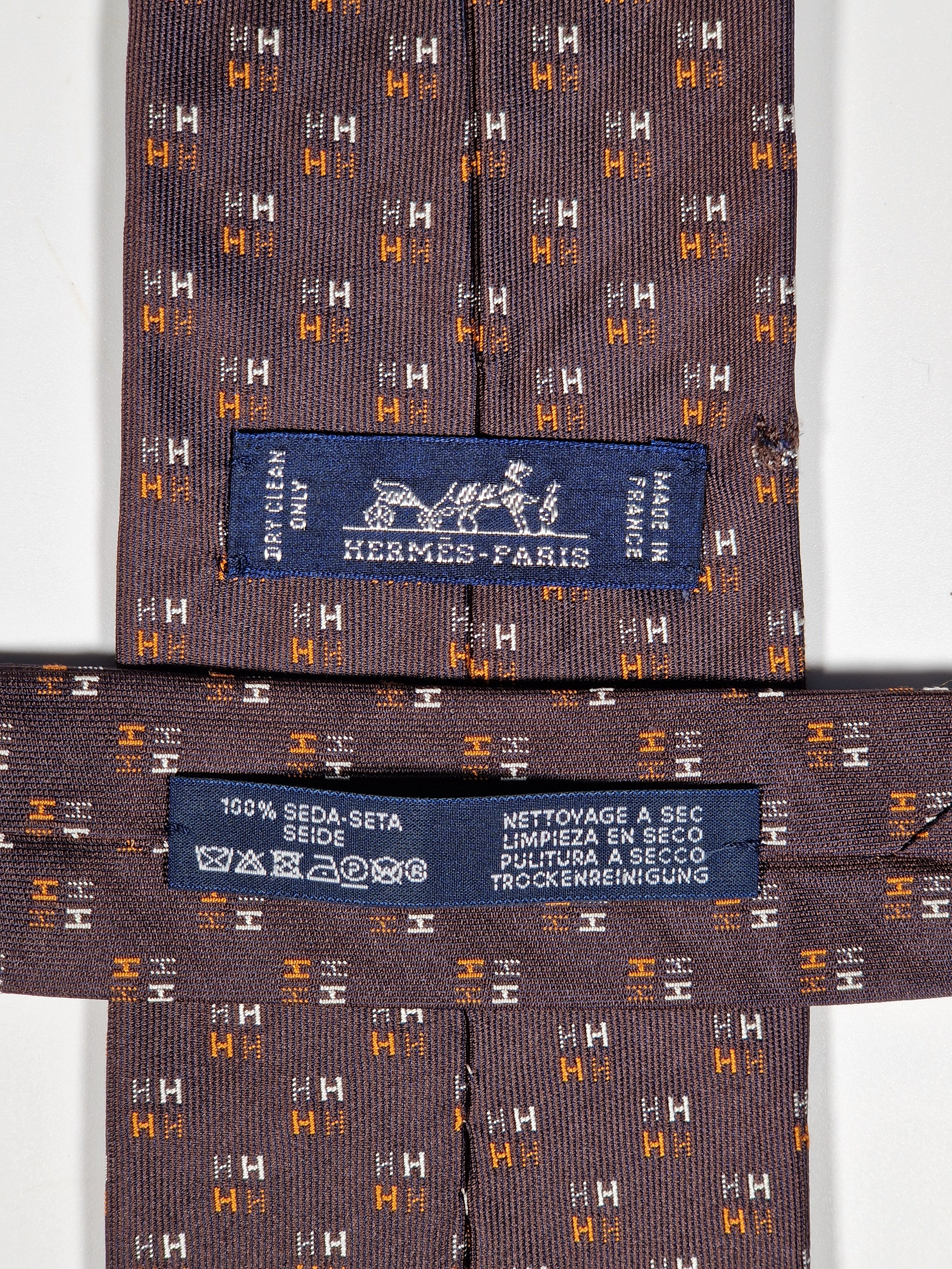 Hermès jaquard silk tie brown H pattern 656192 T