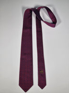 Hermès jacquard silk tie blue red equestrian pattern 657857 T