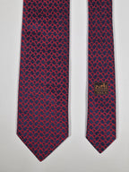 Hermès jacquard silk tie blue red equestrian pattern 657857 T